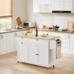 60" Rolling Kitchen Island with Power Outlet