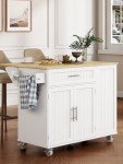 Rolling Kitchen Island Cart with Storage and Towel Bar