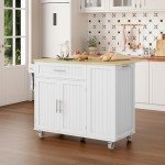 Rolling Kitchen Island Cart with Storage and Towel Bar