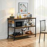Rustic Brown Rolling Kitchen Island with Power Outlet