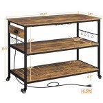 Rustic Brown Rolling Kitchen Island with Power Outlet