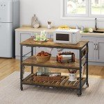Rustic Brown Rolling Kitchen Island with Power Outlet