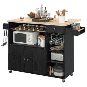 Rolling Kitchen Island Cart with Wine Rack & Drawer