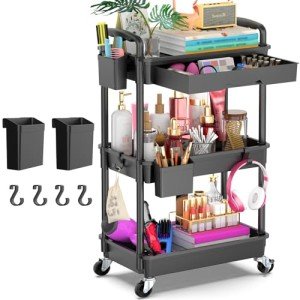 3-Tier Rolling Utility Cart with Removable Drawer