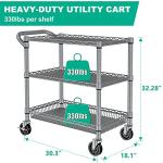 Heavy-Duty 3-Tier Rolling Utility Cart - Gray
