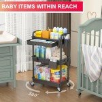 3-Tier Rolling Utility Cart with Removable Drawer