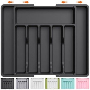 Expandable Kitchen Silverware Drawer Organizer, Black