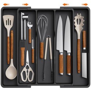 Expandable Kitchen Utensil Organizer Tray - Black