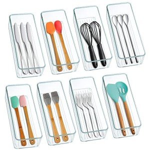 8 Pack Stackable Clear Plastic Drawer Organizers