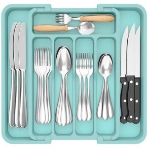 Expandable Turquoise Silverware Drawer Organizer Tray