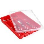 Red Flatware Storage Tray with Lid for Kitchen
