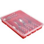 Red Flatware Storage Tray with Lid for Kitchen