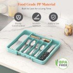 Expandable Turquoise Silverware Drawer Organizer Tray