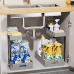 2 Pack L-Shape Under Sink Organizers with Drawer