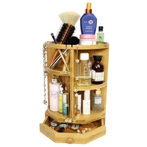 Bamboo Rotating Makeup Organizer with Adjustable Shelves