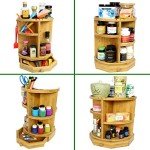 Bamboo Rotating Makeup Organizer with Adjustable Shelves