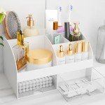 White Makeup Organizer with Drawers for Vanity
