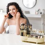 360° Rotating Makeup Organizer with Brush Holder