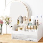 White Makeup Organizer with Drawers for Vanity