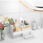 White Makeup Organizer with Drawers for Vanity