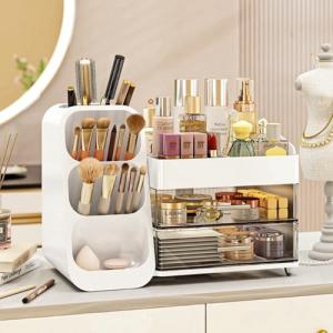White Makeup Organizer with Drawers for Vanity