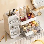 White Makeup Organizer with Drawers for Vanity