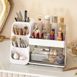 White Makeup Organizer with Drawers for Vanity
