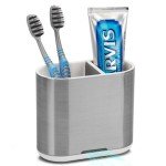 Brushed Silver Toothbrush and Toothpaste Holder Caddy