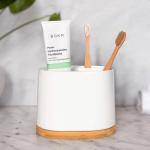 Stylish Bamboo Base Toothbrush Holder with Compartments
