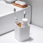 Bamboo Bathroom Organizer with 3 Toothbrush Slots