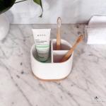 Stylish Bamboo Base Toothbrush Holder with Compartments