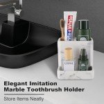 Stylish White Marble Toothbrush Holder with 3 Compartments