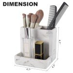 Stylish White Marble Toothbrush Holder with 3 Compartments