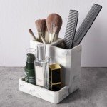 Stylish White Marble Toothbrush Holder with 3 Compartments