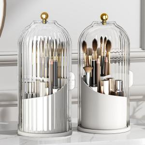 360° Rotating Makeup Brush Holder with Clear Lid