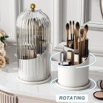 360° Rotating Makeup Brush Holder with Clear Lid