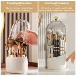 360° Rotating Makeup Brush Holder with Clear Lid