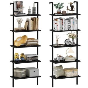Aboxoo 5-Tier Wall-Mounted Ladder Shelf – Black