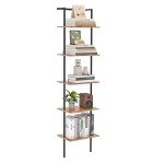 5-Tier Wall Mounted Ladder Bookshelf, Rustic Brown