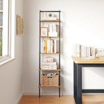5-Tier Wall Mounted Ladder Bookshelf, Rustic Brown