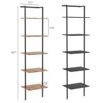 5-Tier Wall Mounted Ladder Bookshelf, Rustic Brown