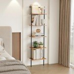 5-Tier Wall Mounted Ladder Bookshelf, Rustic Brown