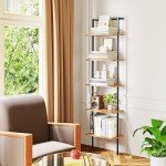 5-Tier Wall Mounted Ladder Bookshelf, Rustic Brown