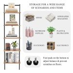 5-Tier Wall Mounted Ladder Bookshelf, Rustic Brown
