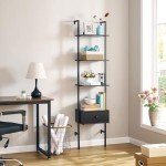 4-Tier Wooden Ladder Shelf with Drawers