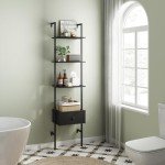 4-Tier Wooden Ladder Shelf with Drawers