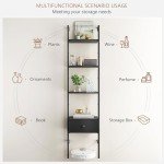 4-Tier Wooden Ladder Shelf with Drawers
