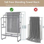 40" Free Standing Towel Rack with Baskets and Hooks