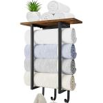 Wall-Mounted Towel Rack with Wooden Shelf & Hooks