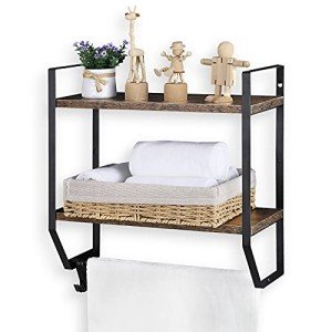 Rustic Wall-Mounted Bathroom Shelf with Towel Bar